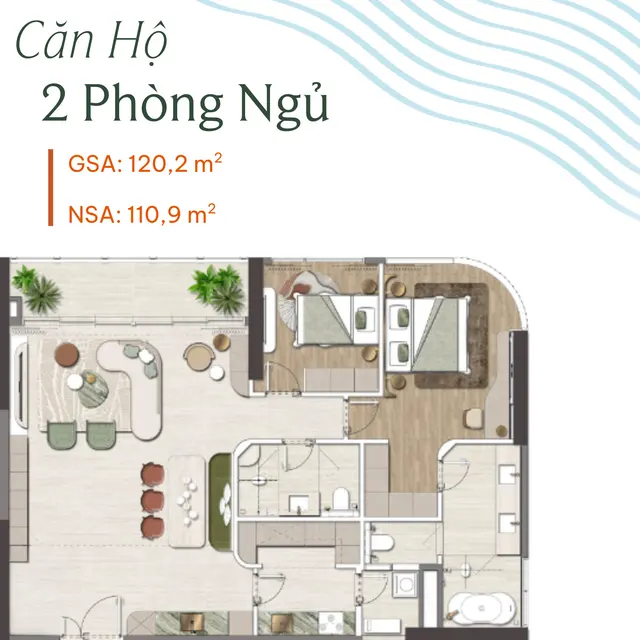 Layout căn hộ 2 phòng ngủ đặc biệt 120,2 m²